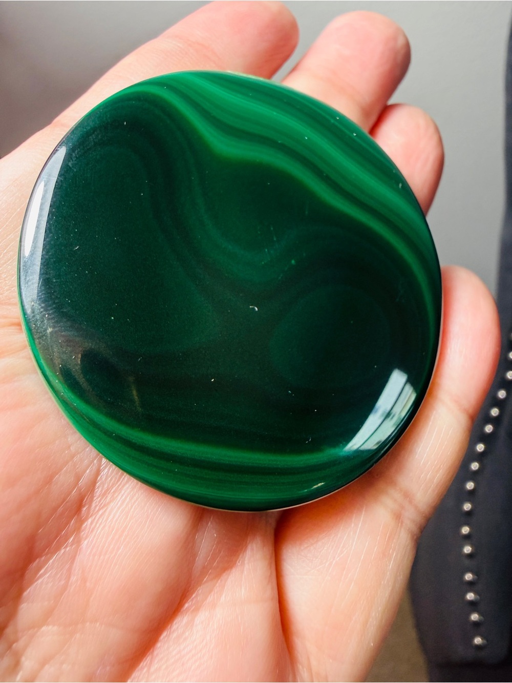 Natural Malachite Flat Pocket Stone 55mm (2.17”) High Polish Crystal Palm Stone